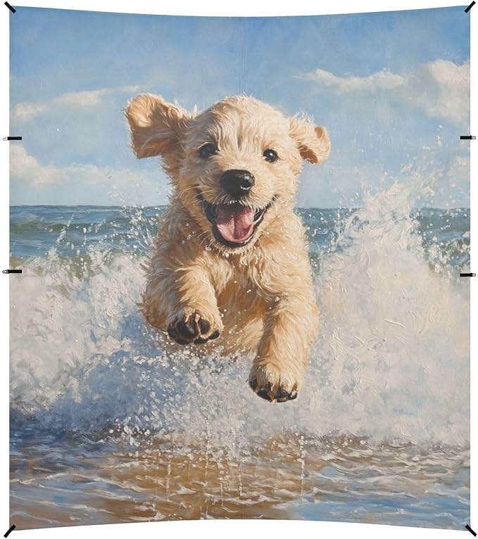 ALAZA Puppy Running at The Sea Beach Tent Sun Shelter Portable Canopy Sunshade for Outdoor Camping Picnics Backyard Fun 10x9 ft
