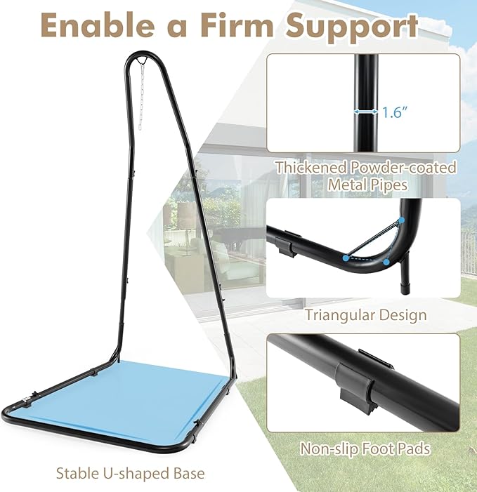 Giantex Hammock Stand for Outside Heavy-Duty Metal Swing Stand with Safety Hook &amp Sturdy Chain Height Adjustable Hanging Chair Stand for Indoor Outdoor Porch Patio Yard Poolside Black