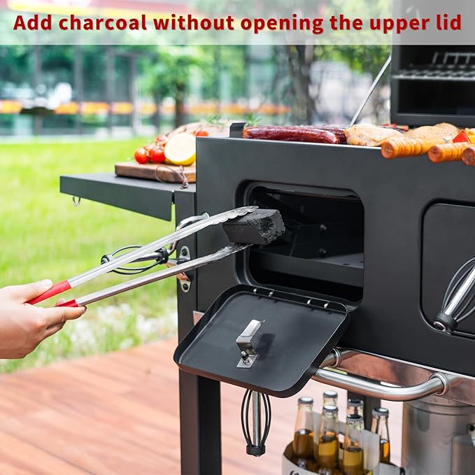Kenadne Charcoal Grill Outdoor BBQ Grill Extra Large Cooking Area 794 Square Inches with Two Individual &amp Adjustable Charcoal Tray Foldable Side Tables for Outdoor Cooking grill Backyard