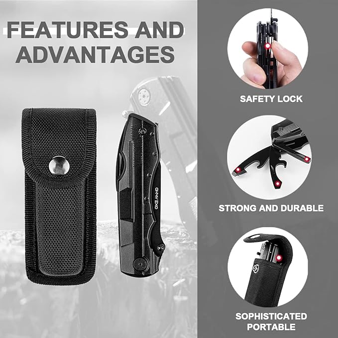 Stainless Steel Multi tool Pocket Folding Knife - Portable Utility Multitool w/Pliers Bottle &amp Can Opener &amp More - Tactical Knives for Men - Great for EDC Outdoor Survival Hiking Camping