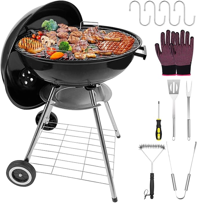 The Charcoal Grill: 22inch Portable Charcoal with Barbecue Set Barbecue Grill for outdoor camping dinner(7 tool)