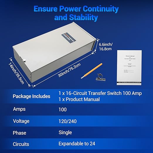 100 Amp Transfer Switch Replacement for Generac REXG16EZA3 16-Circuit 100 Amp Automatic Transfer Switch with NEMA 3R Protection Enclosure Suitable for Indoor and Outdoor Use