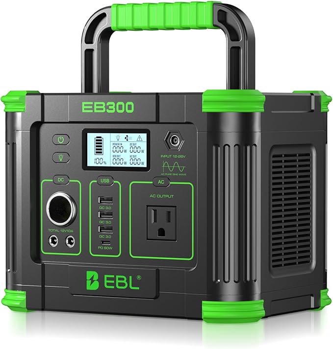 EBL Portable Power Station 330W 288.6Wh Solar Generator 60W USB-C PD 5W Wireless Charger SOS Emergency Light Multi-Port Power Supply for Outdoor Camping Home Blackout RV Travel