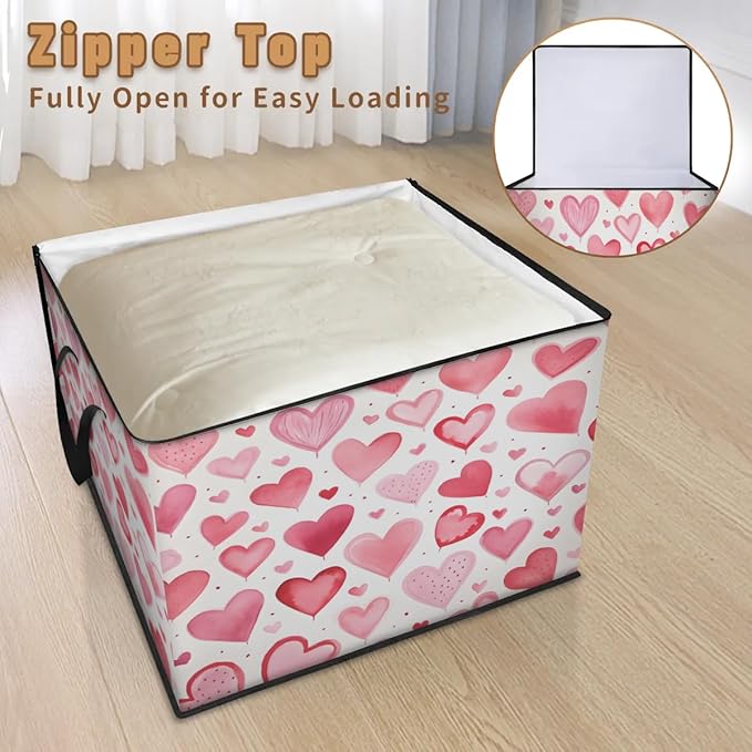 XL Large Clothes Storage with Lid Handle Valentine's Day Large Thick Clothes Blanket Storage Containers for Organizing Bedroom Closet Comforter