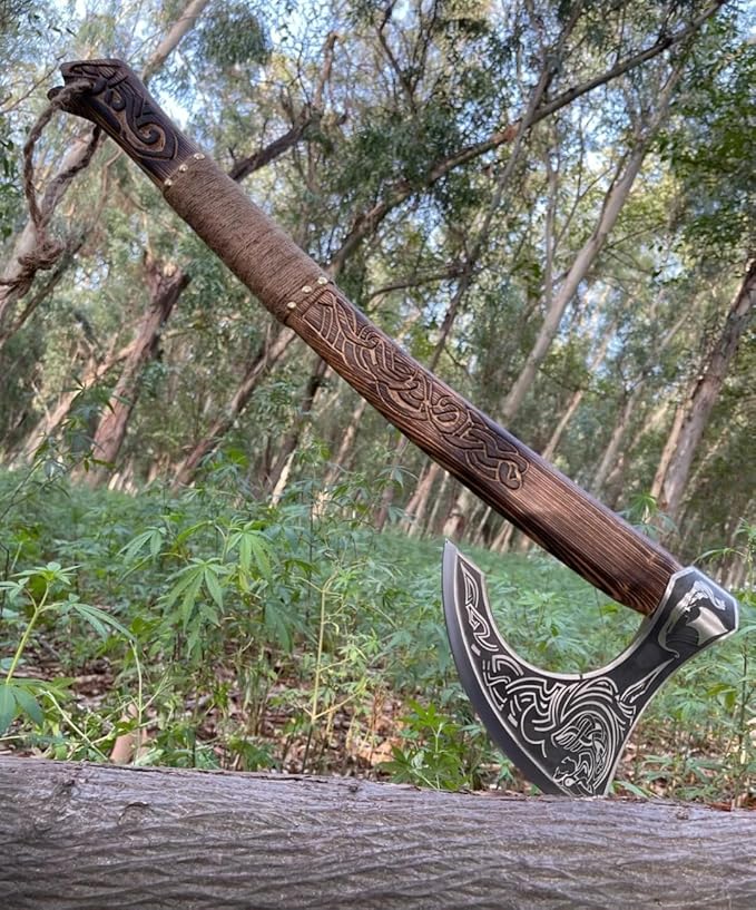 Empire Handmade High Carbon Steel Viking Axe - Valhalla Axe with Sheath - Hunting Axe - Camping Axe - Outdoor Tools - Bearded Axe - Axe Shop Online by Empire Industry