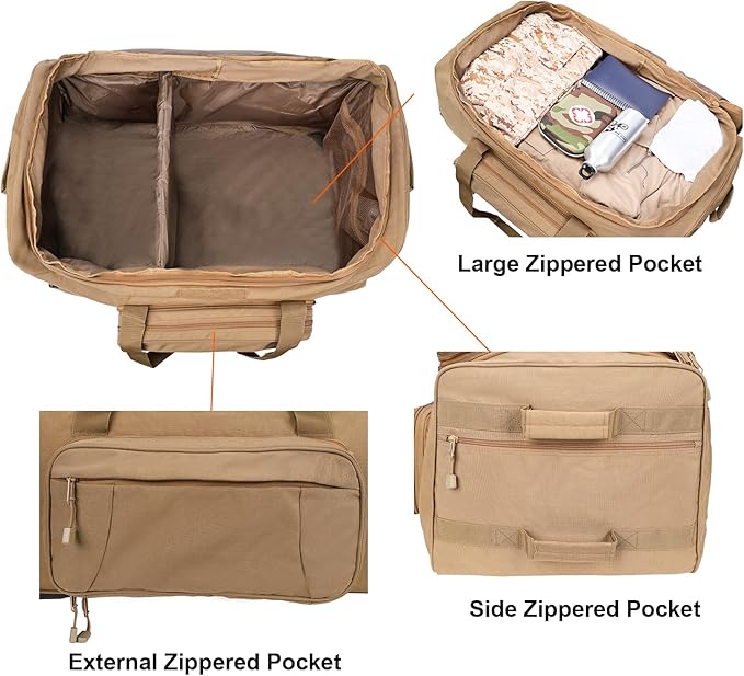 Military Wheeled Deployment Bag Large Tactical Heavy Duty Duffel Bag for Camping Hiking (Tan)