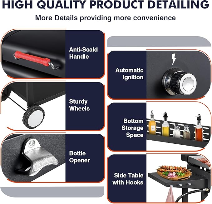 Propane and Charcoal Grill Combo Gas Griddle Grill Combo Two Fuel BBQ Grills with Long Silicone Non-Slip Grill Gloves Dual Fuel Lids and Side Shelves