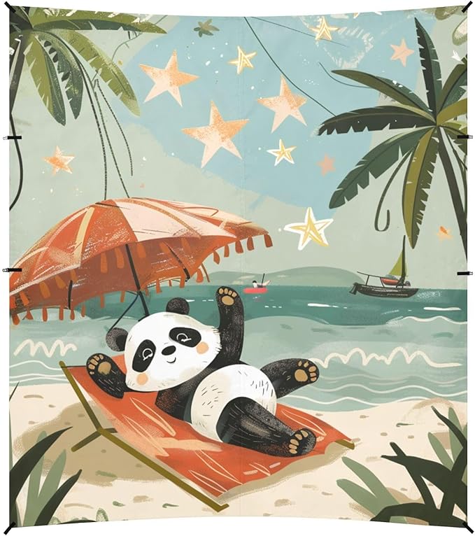 ALAZA Cute Panda Stars Beach Palm Tree Beach Tent Sun Shelter Portable Canopy Sunshade for Outdoor Camping Picnics Backyard Fun 10x9 ft