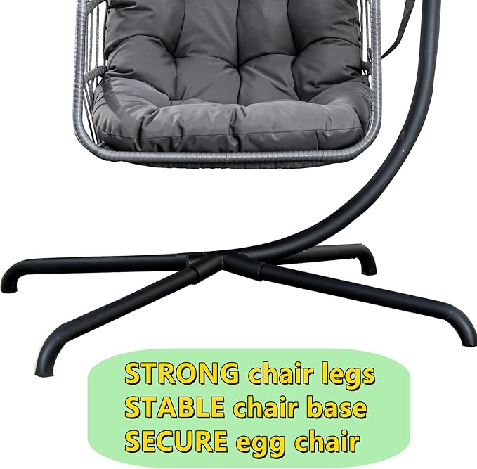 Swing Egg Chair with Stand for Outdoor and Indoor Hanging Egg Chair 440LBS Capacity (Dark Grey)
