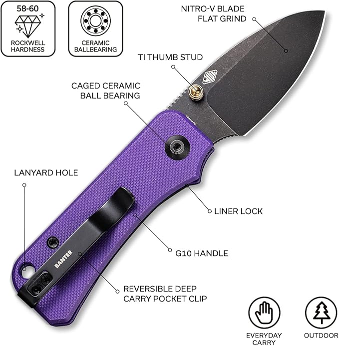 CIVIVI Baby Banter Pocket Folding Knife for EDC 2.34 Blade Small Knife with Titanium Thumb Stud Opener (Purple)