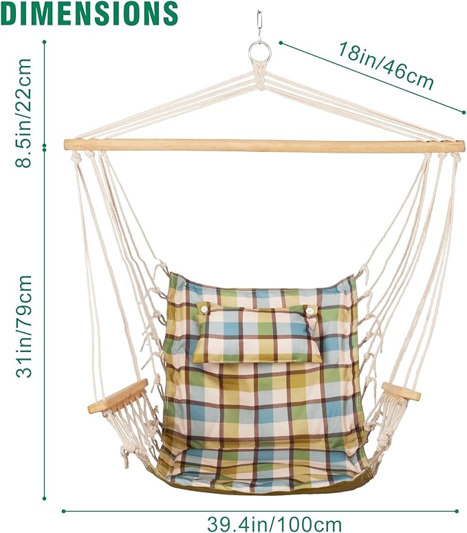 Backyard Expressions Reversible Hanging Rope Swing - Max 275 Lbs - Wooden Spreader Bar - for Any Indoor or Outdoor Spaces