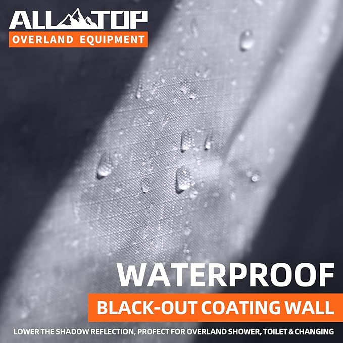 ALL-TOP Awning Shower Room w/Foldable Floor Mat 3.3ft x 3.3ft Privacy Shelter Restroom w/Roof LED Light Drain Pipe Carside Bathroom