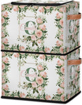 Personalized Rose.flower Initials Storage Bins with Zipper Lid Custom Fabric Storage Boxes Foldable Closet Organizers Cubes for Clothes Shelves Home Decorative 2PCS