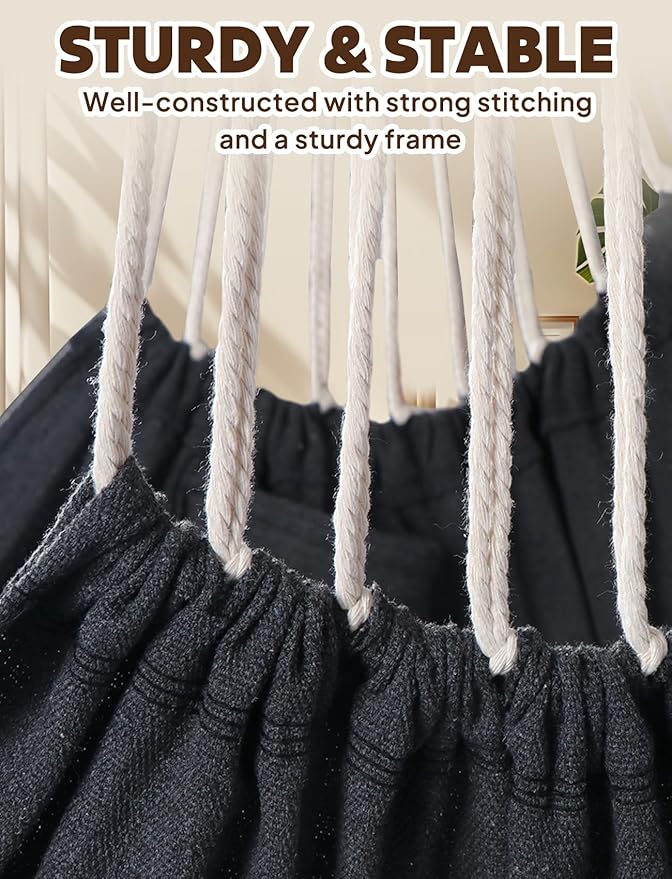 Chihee Hammock Chair Hanging Swing 2 Pillows IncludedStrong Webbing Straps and Hooks for Easy Hanging Soft Cotton Hanging Chair Side Pocket Tassel Chair Comfort Indoor Outdoor Dark Grey