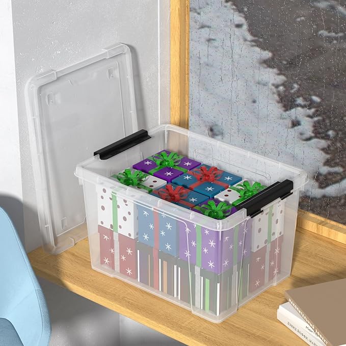23 L Clear Latch Storage Bins with Wheels 4 Pack Plastic Latch Storage Box with Lids