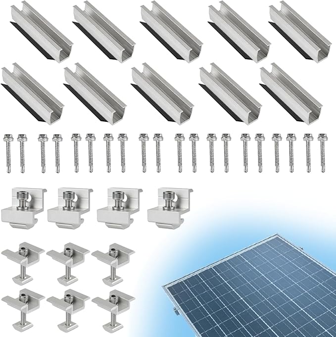 10 Pcs Solar Panel Mounting Brackets Rails KitMetal Solar Panel Mounting BracketsSolar Panel Mid Clamps for Securing All Standard Sized Photovoltaic FramesSolar Panel Installation