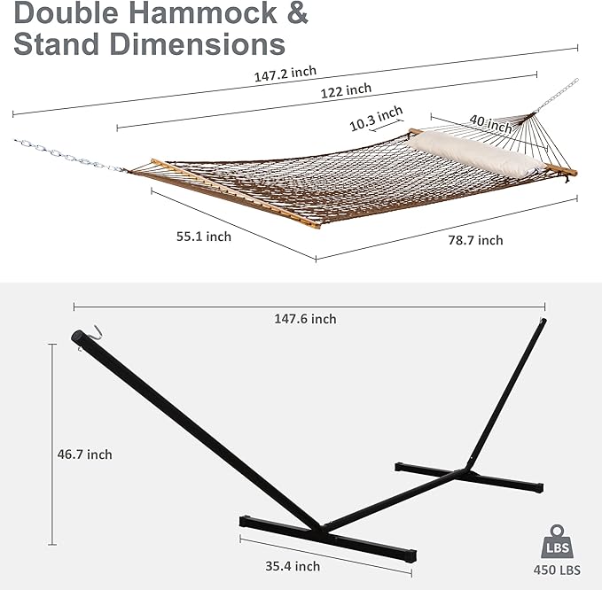 SUNCREAT Portable Hammock with StandHeavy Duty Standing Hammock 450 lbs Capacity Brown