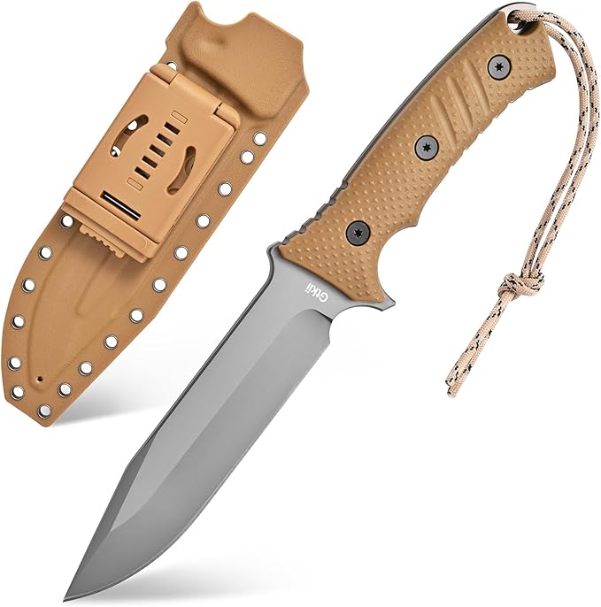 Gtkii GTK2 Fixed Blade Knife AUS-10 Steel Blade Nylon Fiberglass Handle Full Tang EDC Tool Knifes for Outdoor Camping Survival Adventure Bushcraft (brown)