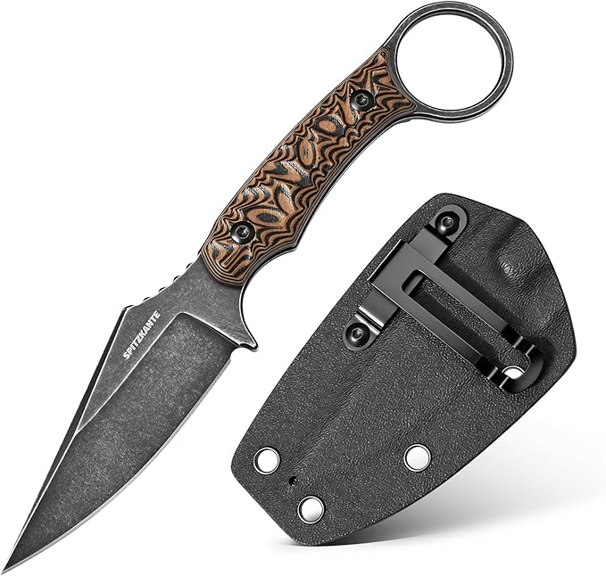 3.3 EDC Fixed Blade Knife Black Talon – D2 Steel Small Fixed Blade Knife with Sheath Finger Ring for Horizontal Carry Full Tang G10 Handle Compact Outdoor