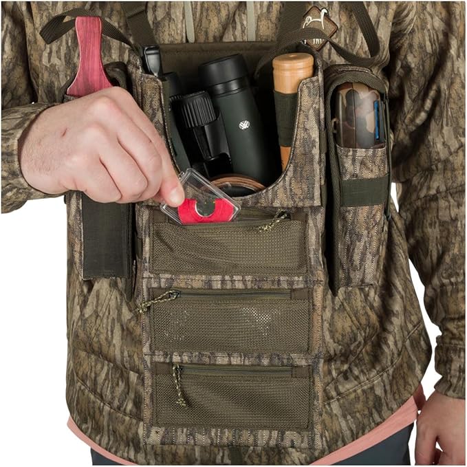 Drake Run-N-Gun Turkey Camo Lightweight Chest Pack for Hunting | 600D Polyester Rip-Stop with PVC Backing | Removable Bino Harness &amp Multiple Pockets