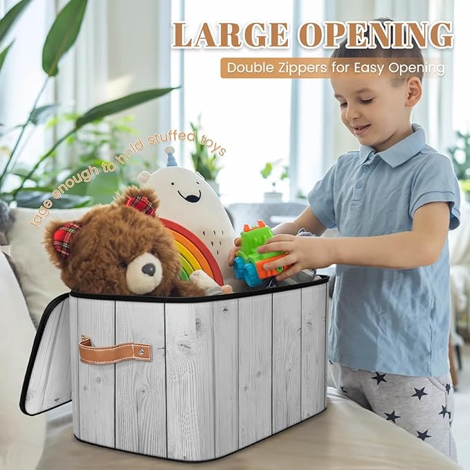 Storage Bins with Lids Wooden Texture Storage Basket Clothes Organizer with Handles Closet Storage Containers for Clothing Bedding Blanket