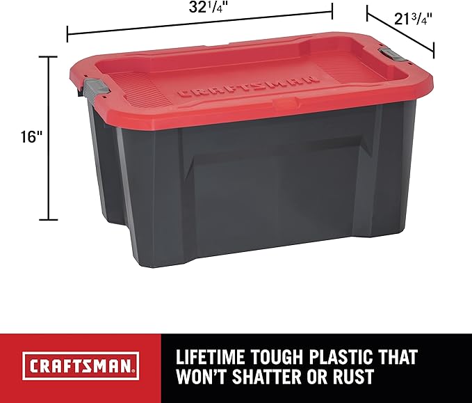 CX CRAFTSMAN 30-Gallon Heavy Duty Storage Bins with Lids Stackable Plastic Storage Bins with Weather-Resistant Design Home Organization American Made 2 Pack (16.1H x 21.7W x 32.4D)