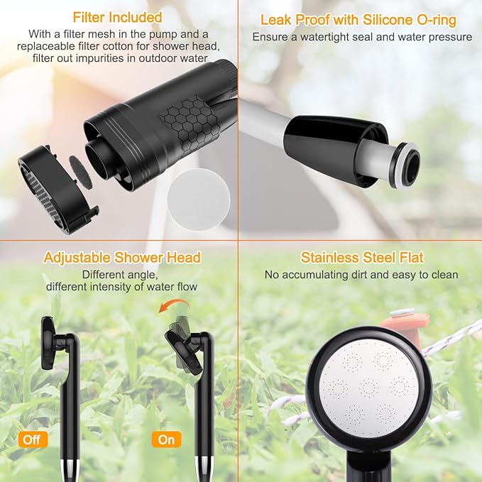 Portable Camping Shower with Digital Display 3-in-1 Outdoor Shower Pump for Camping Beach Pet Washing | Lightweight (1.6lbs) Rechargeable &amp Waterproof