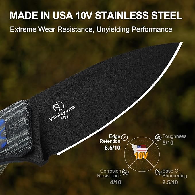 Kizer Whiskey Jack Fixed Blade Knife 2.06 Drop Point 10V Blade Hunting Knife with Kydex Sheath Black &amp Multicolored Norplex UltreX™ &amp vortex pattern micarta Handle EDC Knives for Camping Su