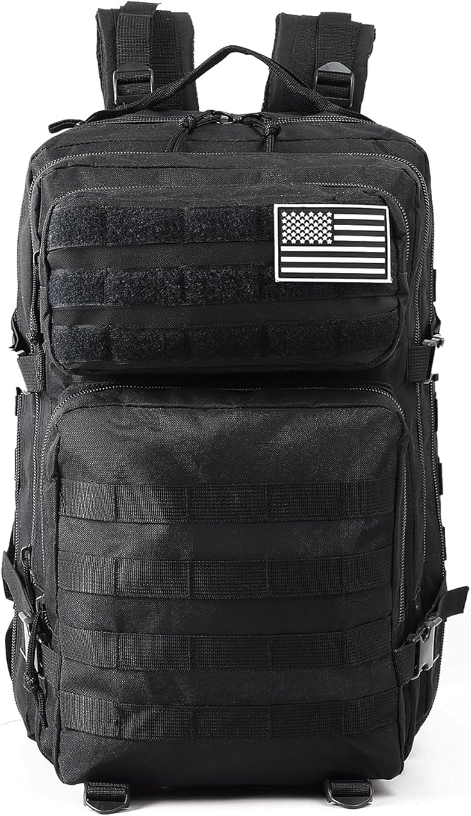 J.SH 45L Large Military Tactical Backpack for Men Army Assault Pack Bag with MOLLE System 3-Day Bug Out Bag for Outdoor Hiking Gym Tactical Missions Rugged Survival &amp Outdoor Rescue - Black
