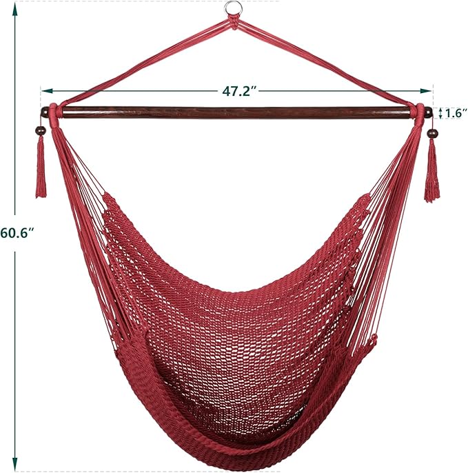 Bathonly Large Hammock Chair with Spreader Bar Caribbean Hammock Swing Chair XL Hammock Chair Outdoor Indoor 330 LBS Weight Capacity Red