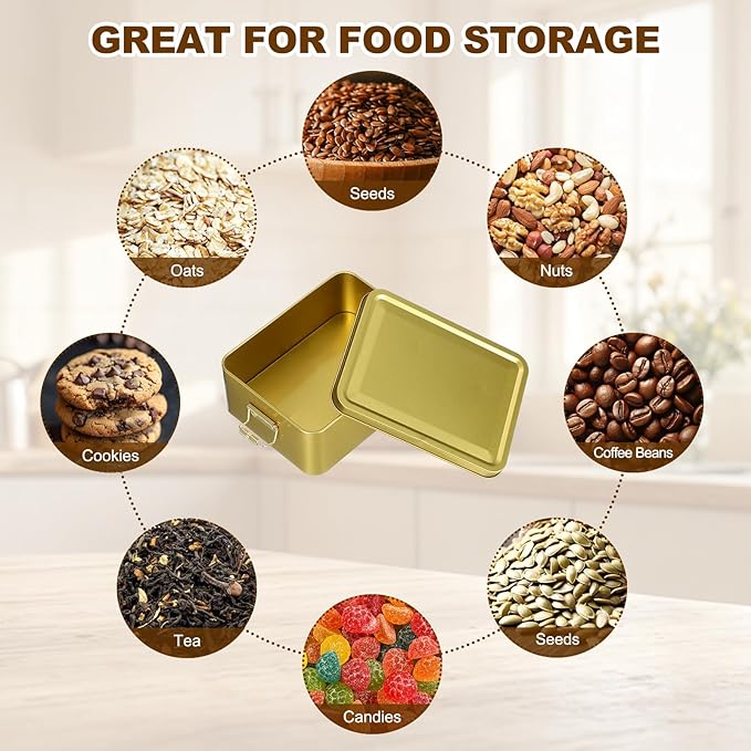 uxcell 2Pcs Metal Tinplate Box with Lids 5.7x4.3x2.2 Empty Rectangular Tin Box Container with Clasp for Home Office Travel Organizer Gifts Cookies Pencil Case Storage Champagne Gold