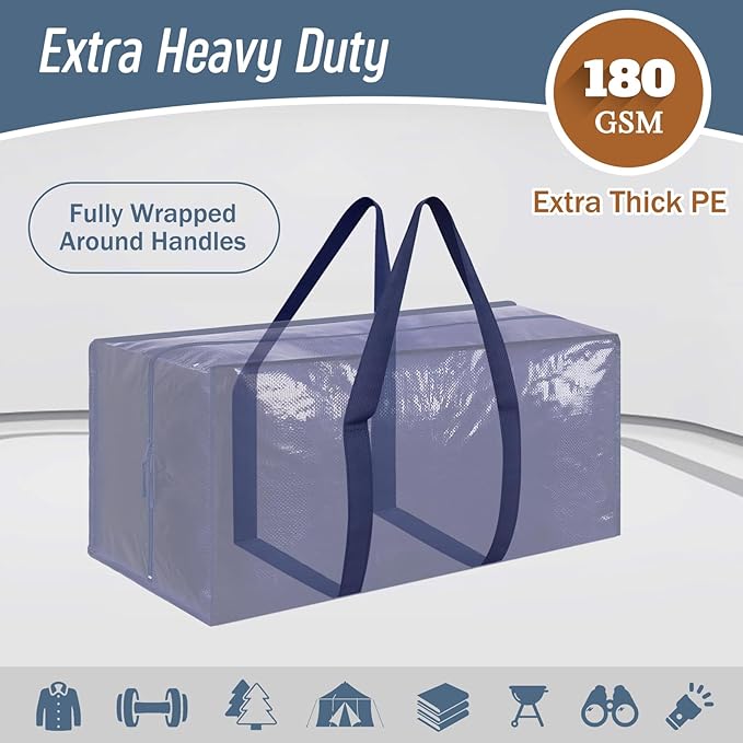 12 Pack Extra Heavy Duty Large Moving Bags with Strong Zipper &amp Comfortable Handles Sturdy &amp Durable Clothes Storage Bags Totes Bins Packing Moving Boxes for College Supplies Dark Blue