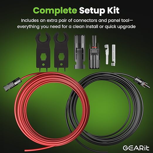 GEARit 12 Gauge Solar Panel Extension Cable 100 Ft Each(200 Feet Total) with MC4 Male to Female Connectors Tool Kit 12 AWG OFC Solar Panel Cord for RVMarineOff-GridCamping &amp Home Backup
