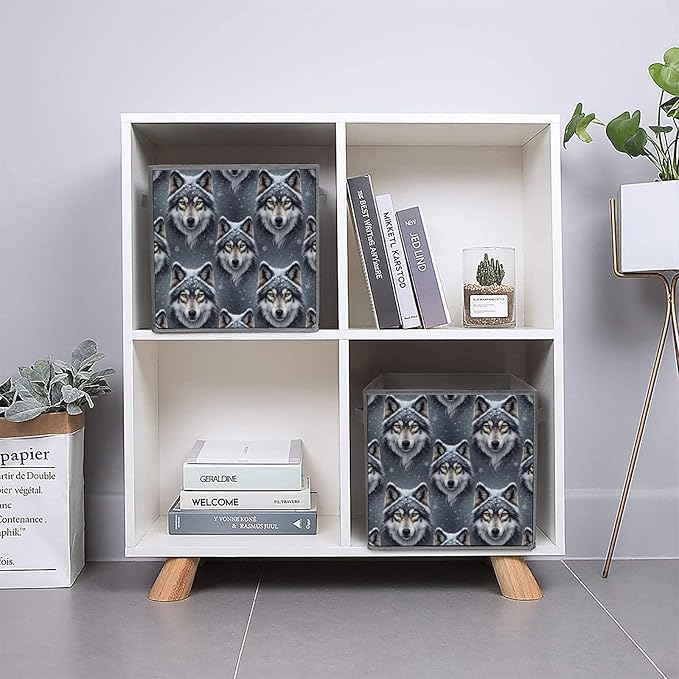 Collapsible Storage Cube with Handles Lone Wolf Space-Saving Foldable Organizer Bin for Bookshelf Cabinet Perfect for Small Apartments &amp Dorms
