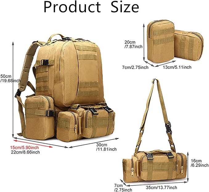 Tactical Backpack 50L Molle Daypack Men 4 in 1 Military Bag Outdoor Sport Hiking Climbing Army Camping Bags