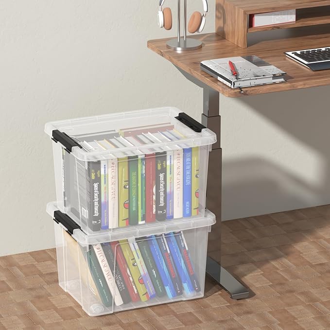 22 Quart Plastic Clear Storage Box with Wheels Plastic Storage Bins with Lids Latching Bins 4 Packs