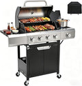 EUHOME 51000 BTU 4-Burner Propane Gas Grill with Side Burner – Large 452 sq.in Stainless Steel BBQ Grill Enameled Cast Iron Grates 4 Swivel Casters &amp Protective Cover for Backyard Patio Family