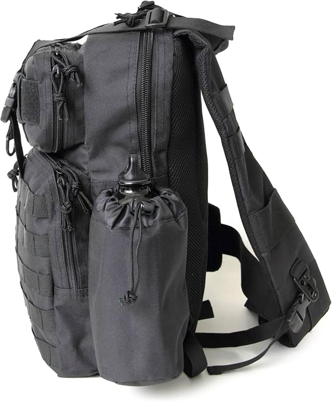 Yukon Outfitters Overwatch Sling Pack - EDC Hiking Outdoor Urban Ergonomic Spacious 20 Liter Tactical One-Shoulder Backpack | Bottle Cinch Pouch Included Black