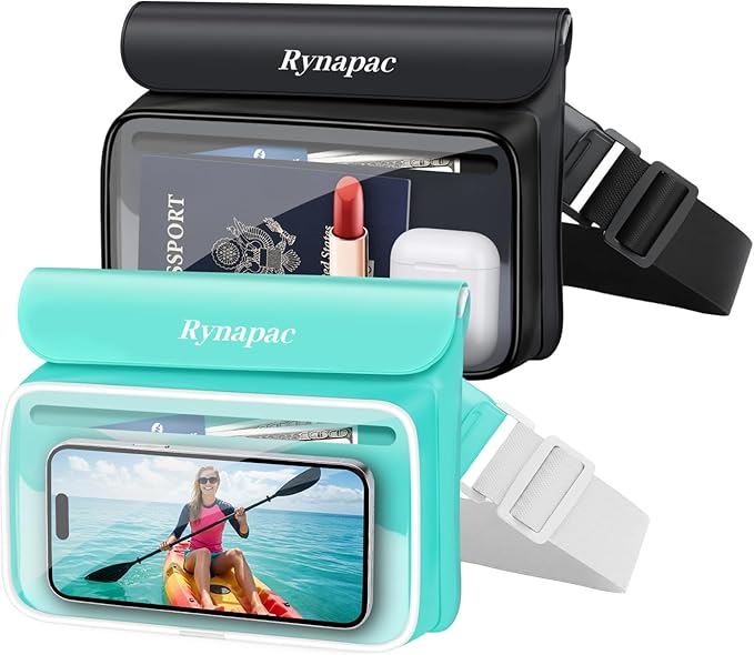 IPX8 Waterproof Fanny Pack [Up to 8.5] Waist Bag for Women Floating Phone Pouch Dry Bag for iPhone 17 16 15 Pro Max Passport Wallet Card Travel Beach Kayaking Boating Essentials 2 Pack