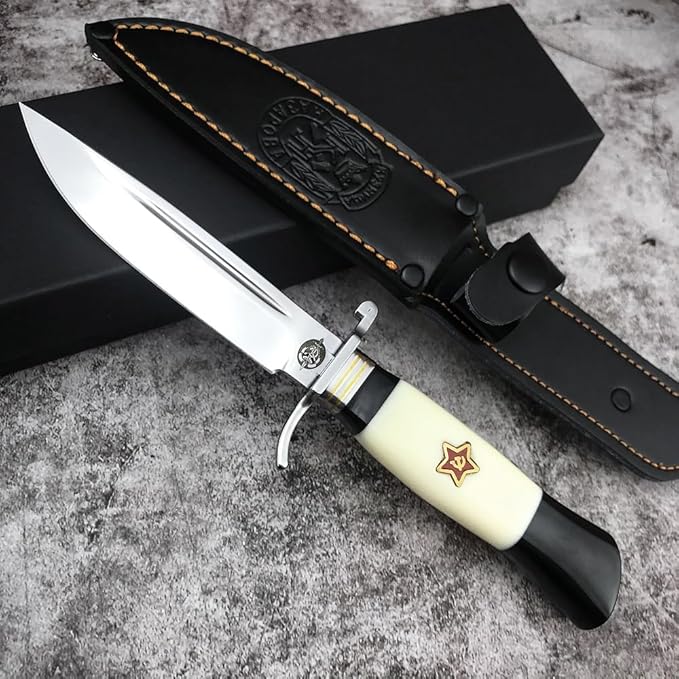 Russian Finka-NKVD KGB Fixed Blade Knife Heavy Duty 440C Steel Full Tang KnifeResin HandleOutdoor Knives for Tourist Fishing CampingGift PU Sheath