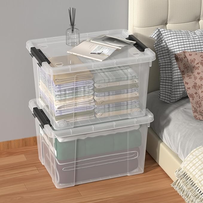 50 Quart Clear Latching Storage Box Bins 4 Packs Large Plastic Storage Boxes with Wheels