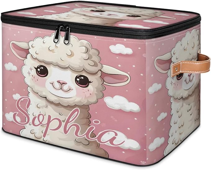 Custom Storage Basket with Name Personalized Storage Bins with Zipper Lid Foldable Fabric Storage Box Large capacity with Handle Cloud Sheep