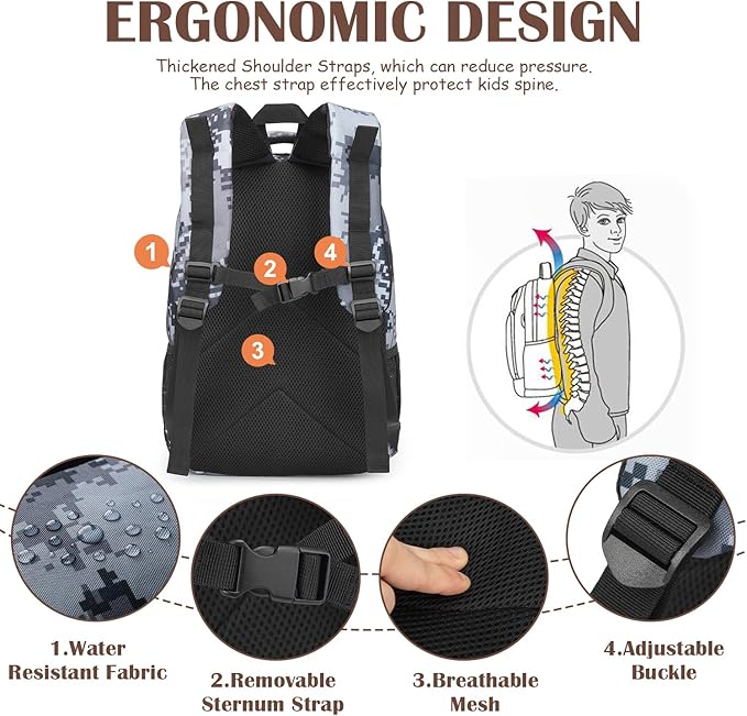 Kids Tactical Backpack Army Molle Bookbag Military Boys Backpack for School Outdoor Camping Black Digital CM