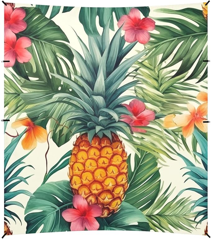 ALAZA Tropical Pattern with Pineapples Palm Leaves and Flowers Beach Tent Sun Shelter Portable Canopy Sunshade for Outdoor Camping Picnics Backyard Fun 10x9 ft