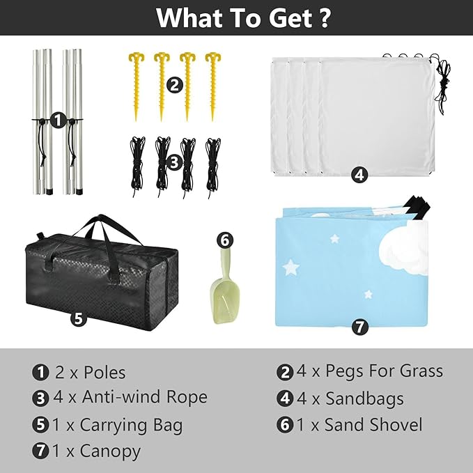 Beach Canopy with Windproof Ropes &amp Sandbags Beach Tent Sun Shade Sun Shelter for Camping Trips Fishing Backyard Fun or Picnics Cloud