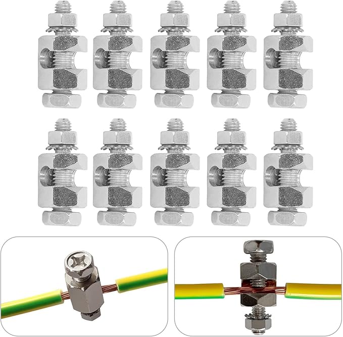 Focket 10PCS Solar Panel Photovoltaic Nut and Solar Earthing Ground Clip Cable Clamp for Bare Wire Safe On Coupling Earthing Ground Lug Cable Clamp Ground Clamp Fasteners Clip