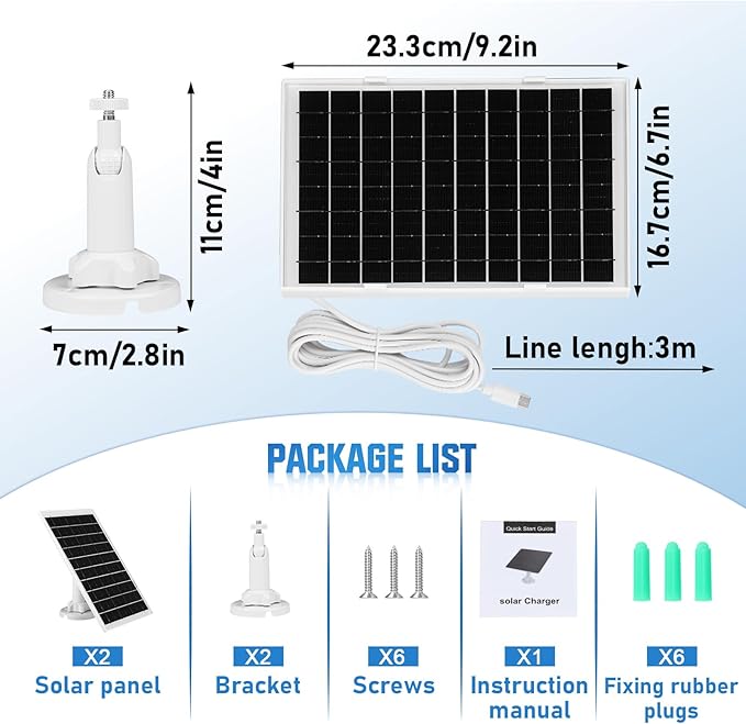 8W Solar Panel for Security Camera 2 Pack 5V Solar Panel Charger is Compatible with WYZE Battery Cam Pro Eufy Camera &amp Arlo Essential Spotlight/XL Spotlight Camera with Micro USB DC USB-C Por