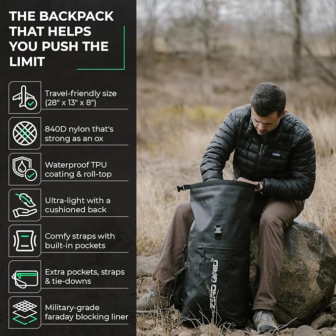 Large Faraday Waterproof Backpack Dry Bag - 45L Roll-Top Backpack with Built-In Pockets on Straps Signal Blocking Design for Added Security - Perfect for Travel Hiking Camping &amp Outdoor Adventu
