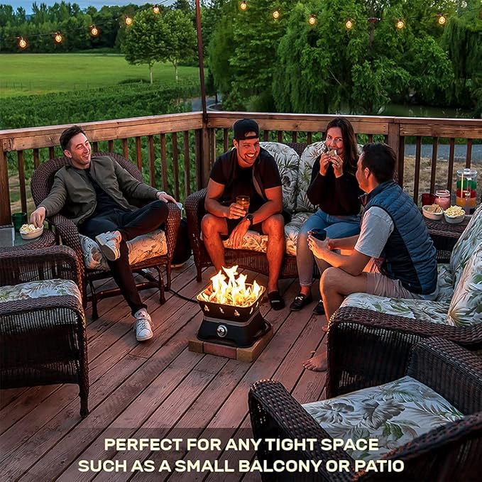 Outland Living Firebowl 805 Firecube 14” Portable Square Smokeless Propane Fire Pit – Outdoor Gas Fire Pit with Cover &amp Carry Kit Lava Rocks 58000 BTU Black