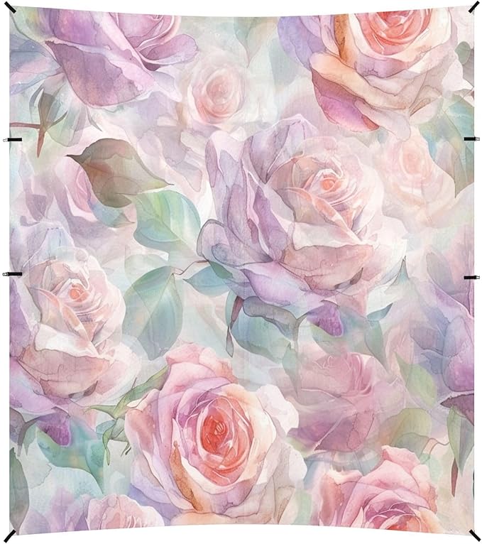 ALAZA Watercolor Pink Rose Flowers Beach Tent Sun Shelter UPF50+ Protection Beach Shade Canopy w/ 4 Sandbags for Outdoor Camping Fishing Backyard Fun Picnic 10x9 ft